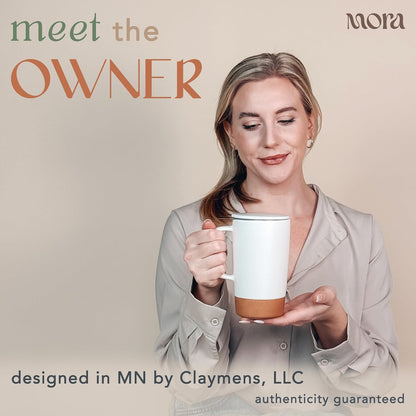 Ceramics Large Tea Mug with Loose Leaf Infuser and Ceramic Lid, 18 oz, Portable, Microwave and Dishwasher Safe, Tall Coffee Cup - Rustic Matte Ceramic Glaze, Modern Herbal Tea Strainer, Sleet