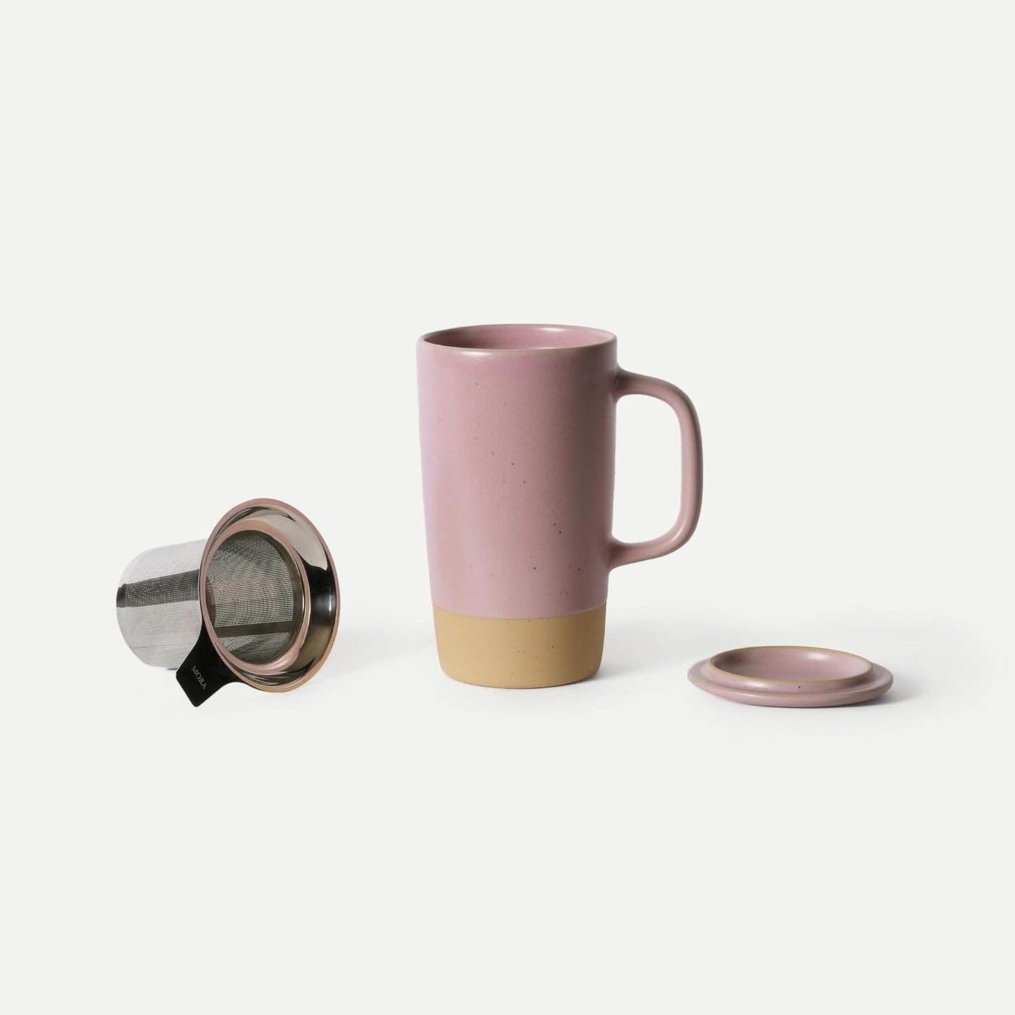 Ceramics Large Tea Mug with Loose Leaf Infuser and Ceramic Lid, 18 oz, Portable, Microwave and Dishwasher Safe, Tall Coffee Cup - Rustic Matte Ceramic Glaze, Modern Herbal Tea Strainer, Sleet