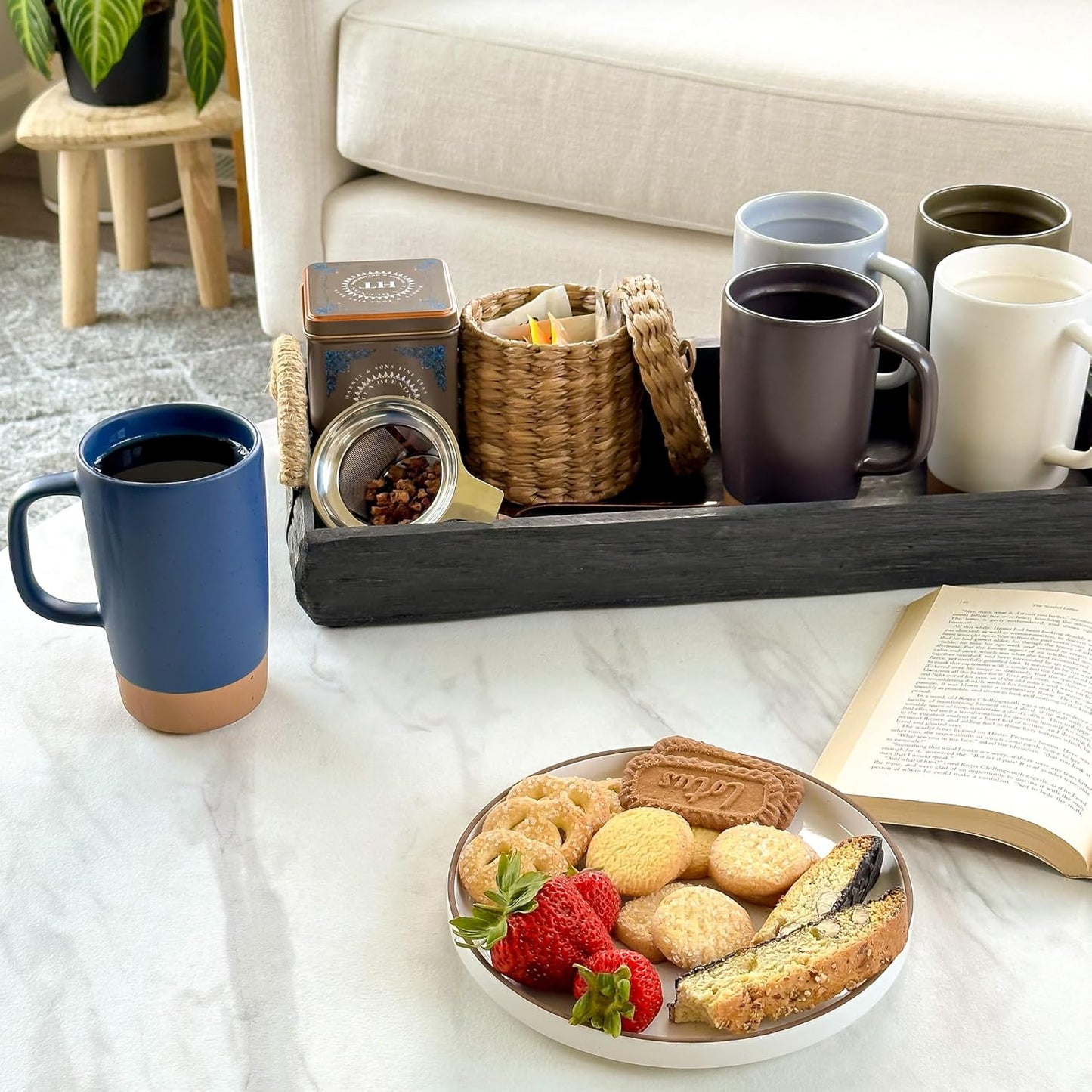 Ceramics Large Tea Mug with Loose Leaf Infuser and Ceramic Lid, 18 oz, Portable, Microwave and Dishwasher Safe, Tall Coffee Cup - Rustic Matte Ceramic Glaze, Modern Herbal Tea Strainer, Sleet