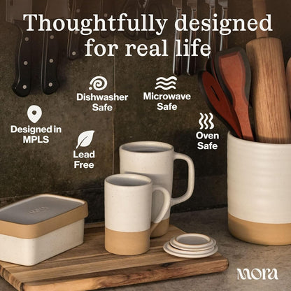 Ceramics Large Tea Mug with Loose Leaf Infuser and Ceramic Lid, 18 oz, Portable, Microwave and Dishwasher Safe, Tall Coffee Cup - Rustic Matte Ceramic Glaze, Modern Herbal Tea Strainer, Sleet