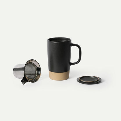 Ceramics Large Tea Mug with Loose Leaf Infuser and Ceramic Lid, 18 oz, Portable, Microwave and Dishwasher Safe, Tall Coffee Cup - Rustic Matte Ceramic Glaze, Modern Herbal Tea Strainer, Sleet