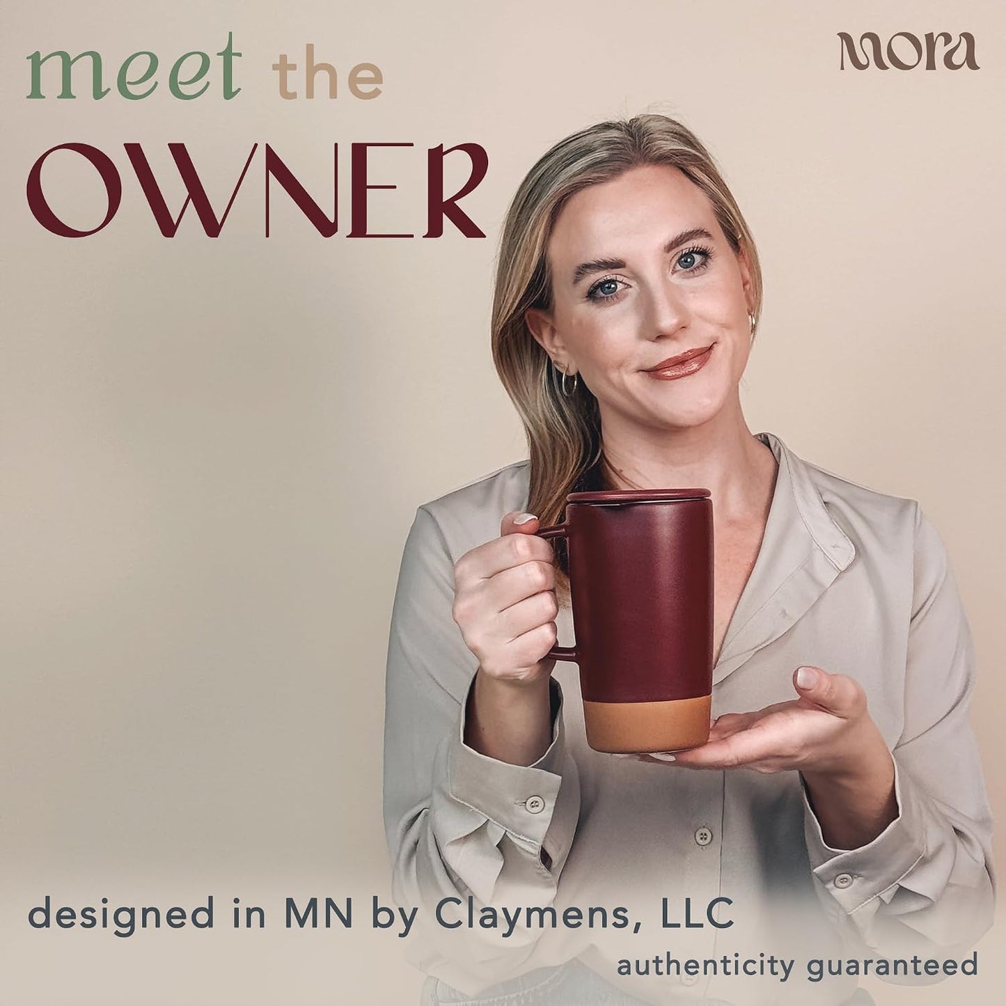 Ceramics Large Tea Mug with Loose Leaf Infuser and Ceramic Lid, 18 oz, Portable, Microwave and Dishwasher Safe, Tall Coffee Cup - Rustic Matte Ceramic Glaze, Modern Herbal Tea Strainer, Sleet