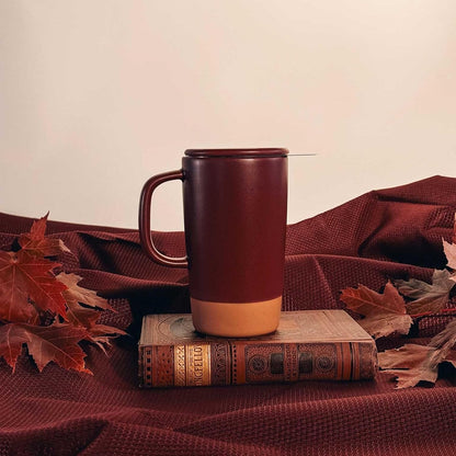 Ceramics Large Tea Mug with Loose Leaf Infuser and Ceramic Lid, 18 oz, Portable, Microwave and Dishwasher Safe, Tall Coffee Cup - Rustic Matte Ceramic Glaze, Modern Herbal Tea Strainer, Sleet