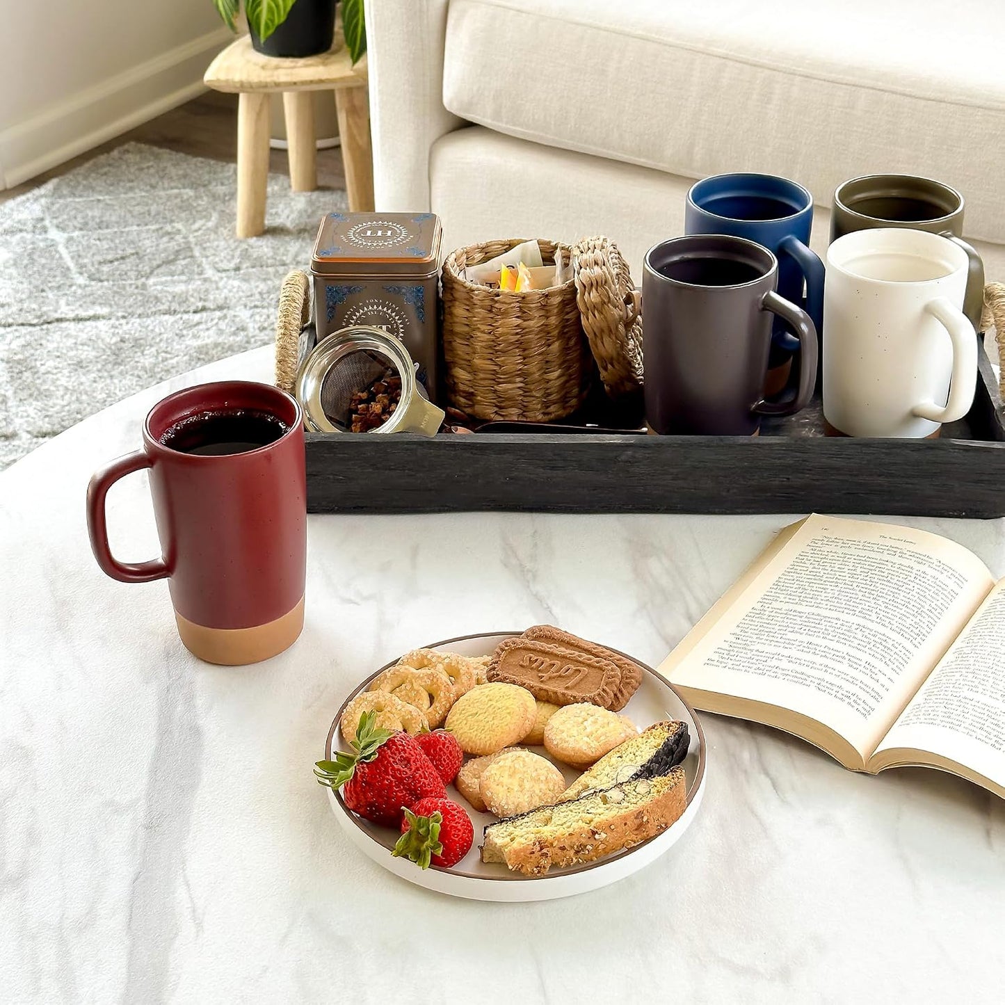 Ceramics Large Tea Mug with Loose Leaf Infuser and Ceramic Lid, 18 oz, Portable, Microwave and Dishwasher Safe, Tall Coffee Cup - Rustic Matte Ceramic Glaze, Modern Herbal Tea Strainer, Sleet