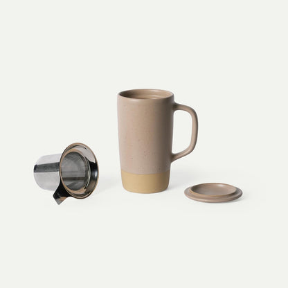 Ceramics Large Tea Mug with Loose Leaf Infuser and Ceramic Lid, 18 oz, Portable, Microwave and Dishwasher Safe, Tall Coffee Cup - Rustic Matte Ceramic Glaze, Modern Herbal Tea Strainer, Sleet