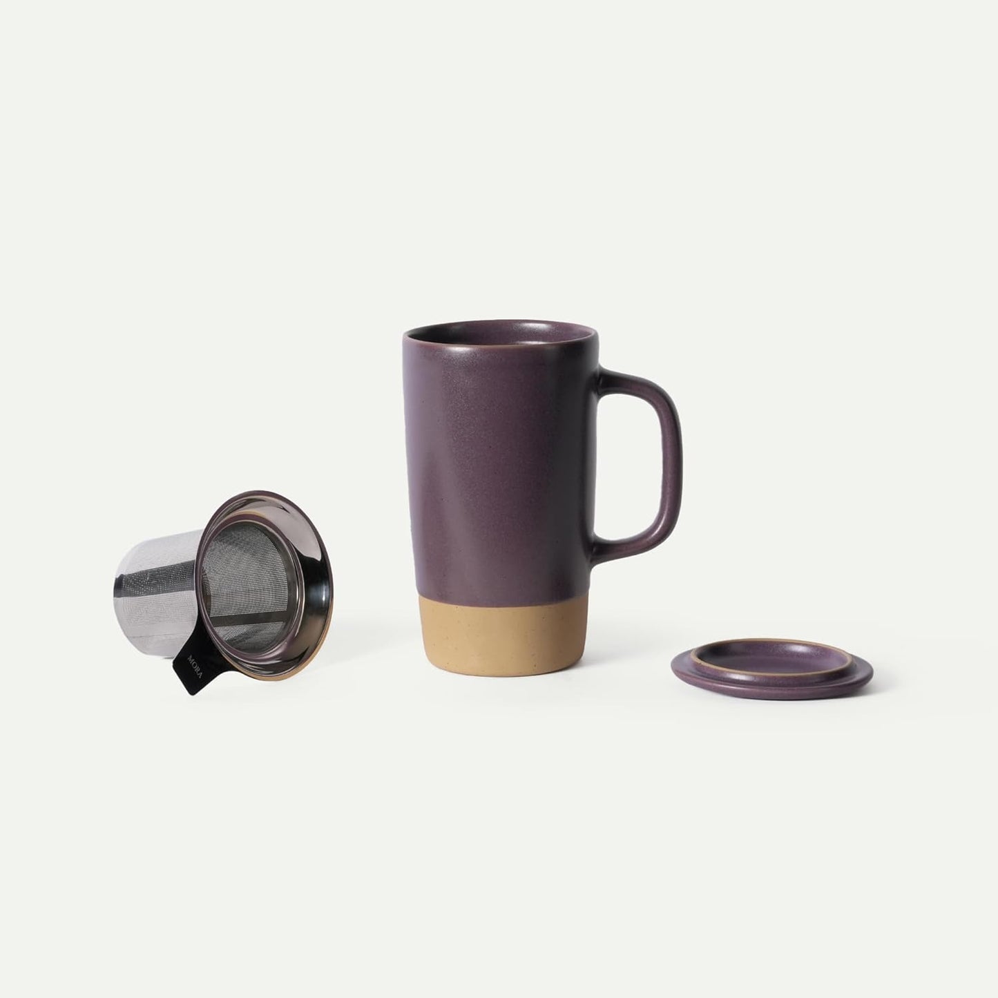 Ceramics Large Tea Mug with Loose Leaf Infuser and Ceramic Lid, 18 oz, Portable, Microwave and Dishwasher Safe, Tall Coffee Cup - Rustic Matte Ceramic Glaze, Modern Herbal Tea Strainer, Sleet