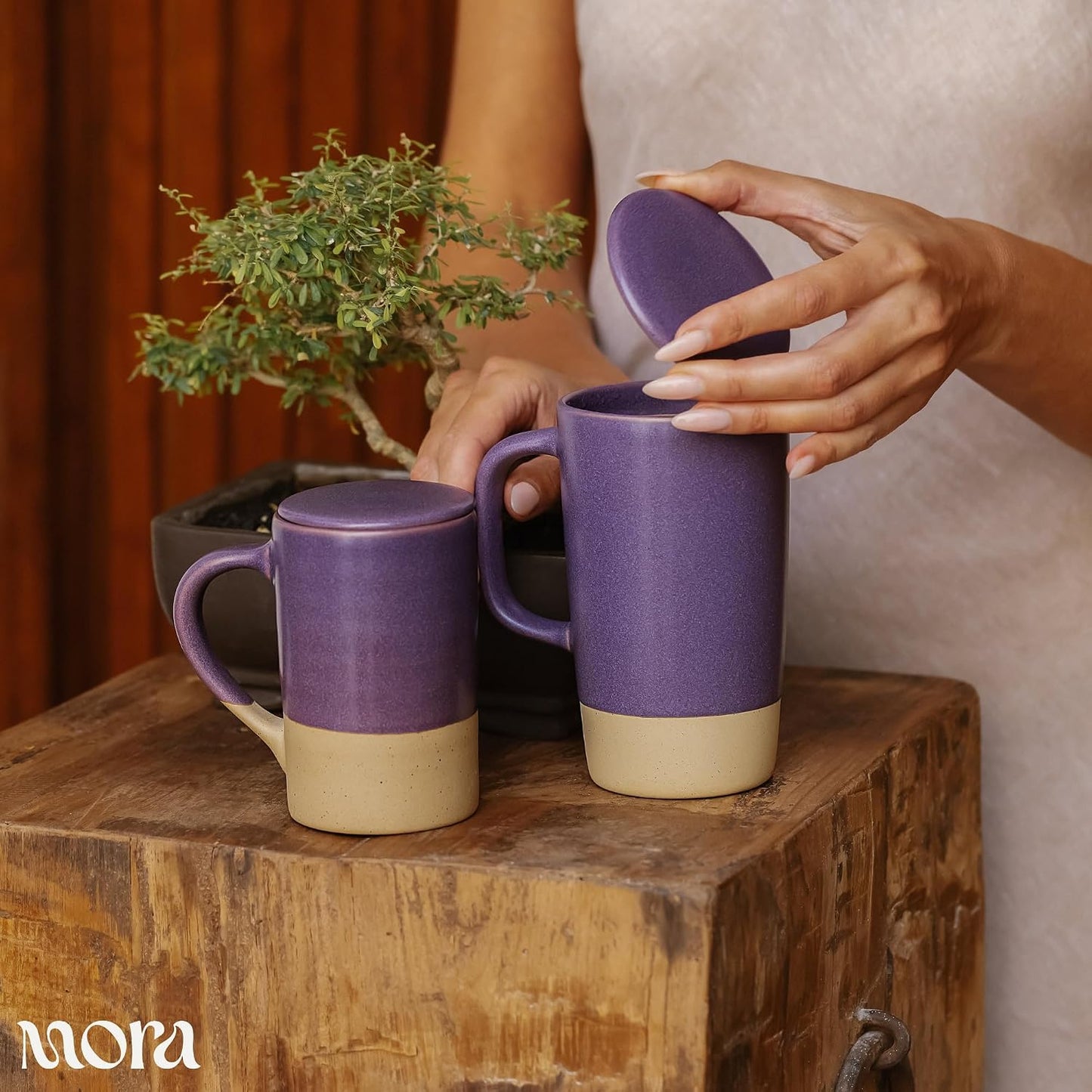 Ceramics Large Tea Mug with Loose Leaf Infuser and Ceramic Lid, 18 oz, Portable, Microwave and Dishwasher Safe, Tall Coffee Cup - Rustic Matte Ceramic Glaze, Modern Herbal Tea Strainer, Sleet