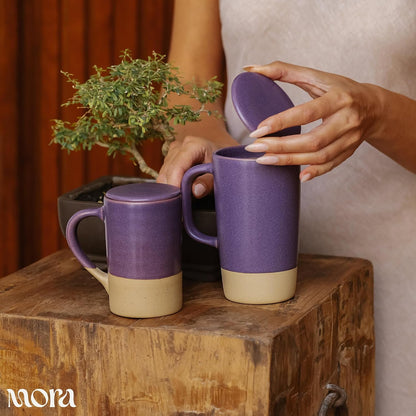 Ceramics Large Tea Mug with Loose Leaf Infuser and Ceramic Lid, 18 oz, Portable, Microwave and Dishwasher Safe, Tall Coffee Cup - Rustic Matte Ceramic Glaze, Modern Herbal Tea Strainer, Sleet