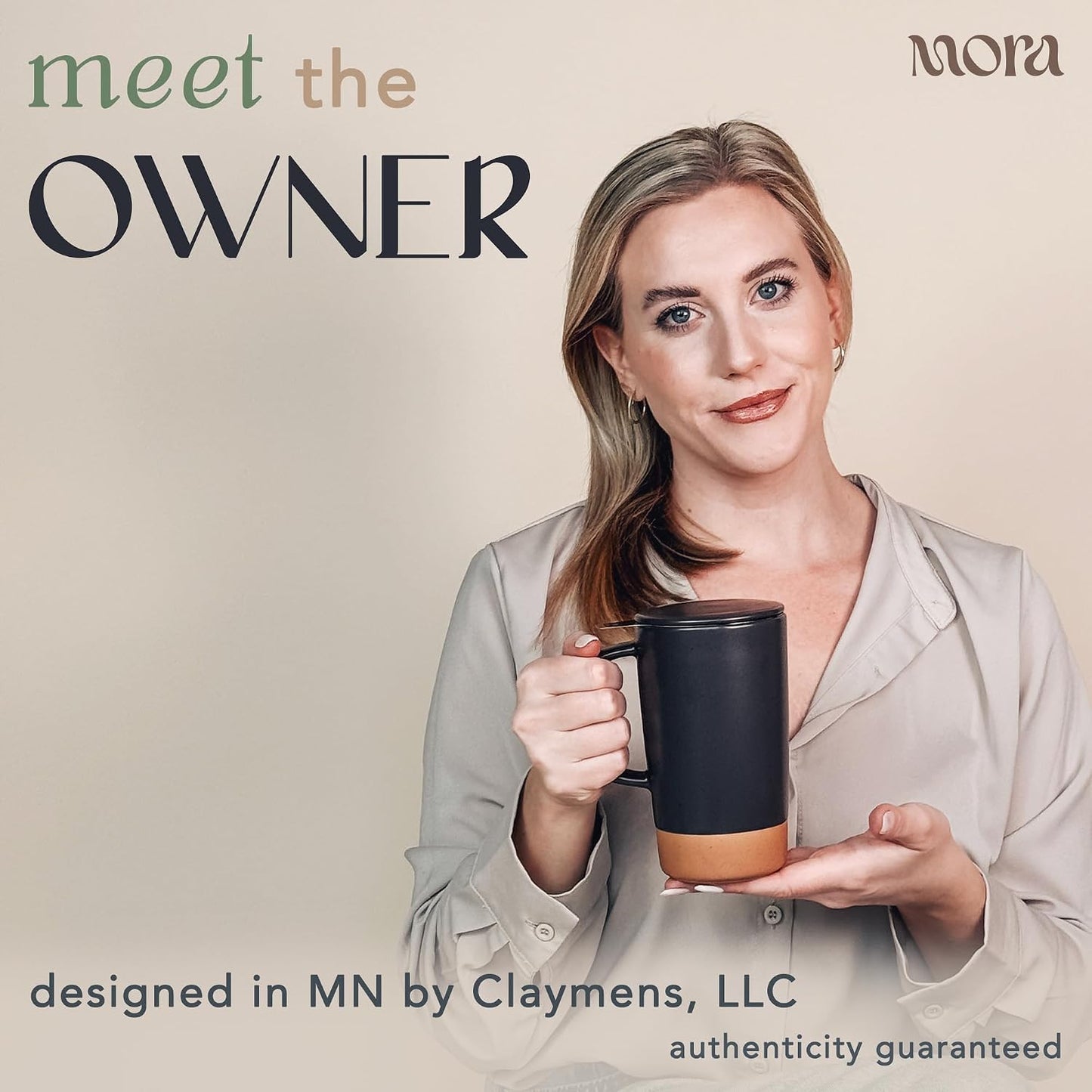 Ceramics Large Tea Mug with Loose Leaf Infuser and Ceramic Lid, 18 oz, Portable, Microwave and Dishwasher Safe, Tall Coffee Cup - Rustic Matte Ceramic Glaze, Modern Herbal Tea Strainer, Sleet