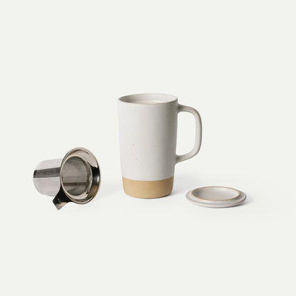 Ceramics Large Tea Mug with Loose Leaf Infuser and Ceramic Lid, 18 oz, Portable, Microwave and Dishwasher Safe, Tall Coffee Cup - Rustic Matte Ceramic Glaze, Modern Herbal Tea Strainer, Sleet
