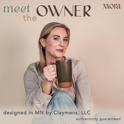 Ceramics Large Tea Mug with Loose Leaf Infuser and Ceramic Lid, 18 oz, Portable, Microwave and Dishwasher Safe, Tall Coffee Cup - Rustic Matte Ceramic Glaze, Modern Herbal Tea Strainer, Sleet