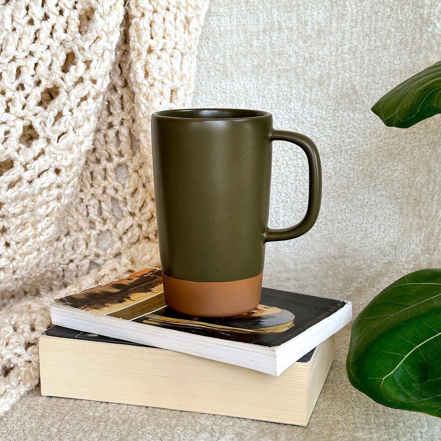 Ceramics Large Tea Mug with Loose Leaf Infuser and Ceramic Lid, 18 oz, Portable, Microwave and Dishwasher Safe, Tall Coffee Cup - Rustic Matte Ceramic Glaze, Modern Herbal Tea Strainer, Sleet