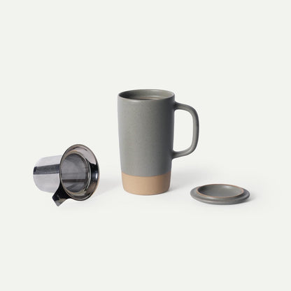 Ceramics Large Tea Mug with Loose Leaf Infuser and Ceramic Lid, 18 oz, Portable, Microwave and Dishwasher Safe, Tall Coffee Cup - Rustic Matte Ceramic Glaze, Modern Herbal Tea Strainer, Sleet