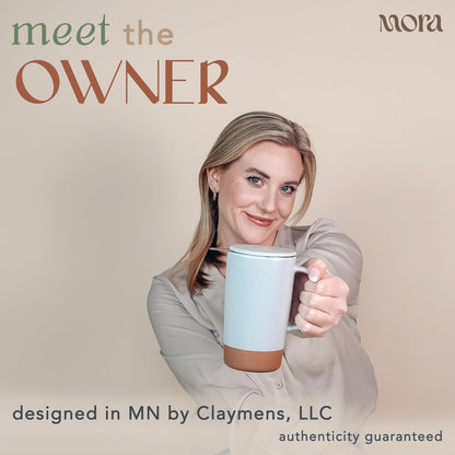 Ceramics Large Tea Mug with Loose Leaf Infuser and Ceramic Lid, 18 oz, Portable, Microwave and Dishwasher Safe, Tall Coffee Cup - Rustic Matte Ceramic Glaze, Modern Herbal Tea Strainer, Sleet