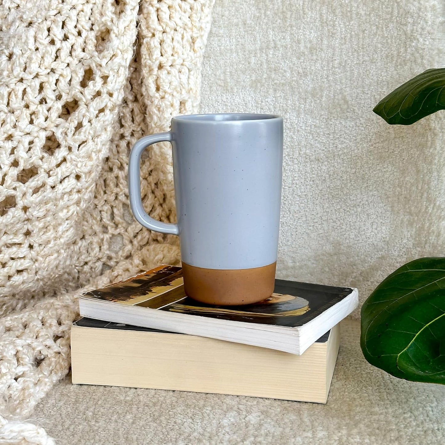 Ceramics Large Tea Mug with Loose Leaf Infuser and Ceramic Lid, 18 oz, Portable, Microwave and Dishwasher Safe, Tall Coffee Cup - Rustic Matte Ceramic Glaze, Modern Herbal Tea Strainer, Sleet