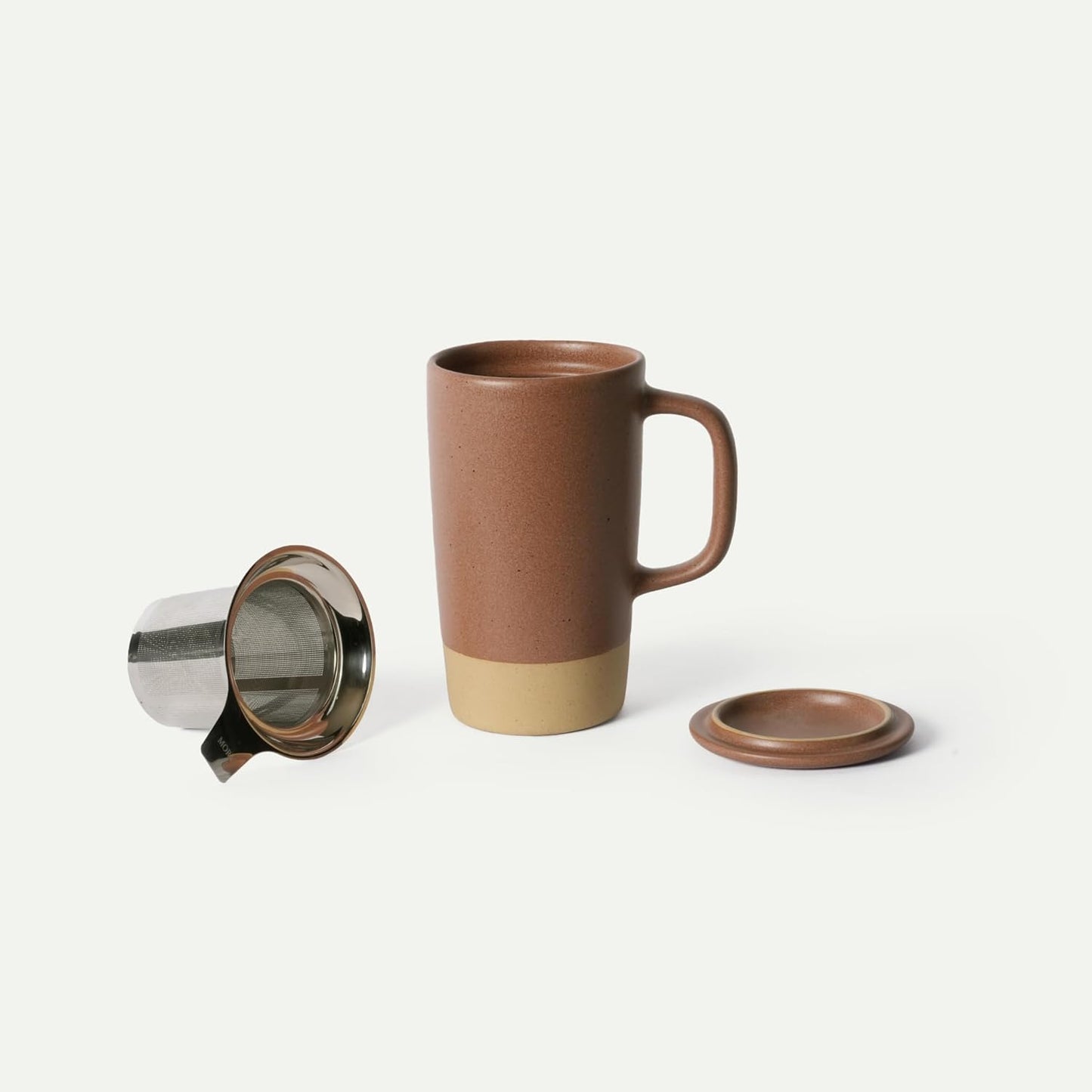 Ceramics Large Tea Mug with Loose Leaf Infuser and Ceramic Lid, 18 oz, Portable, Microwave and Dishwasher Safe, Tall Coffee Cup - Rustic Matte Ceramic Glaze, Modern Herbal Tea Strainer, Sleet