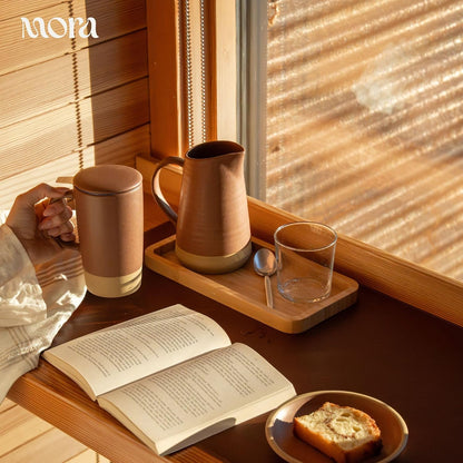 Ceramics Large Tea Mug with Loose Leaf Infuser and Ceramic Lid, 18 oz, Portable, Microwave and Dishwasher Safe, Tall Coffee Cup - Rustic Matte Ceramic Glaze, Modern Herbal Tea Strainer, Sleet