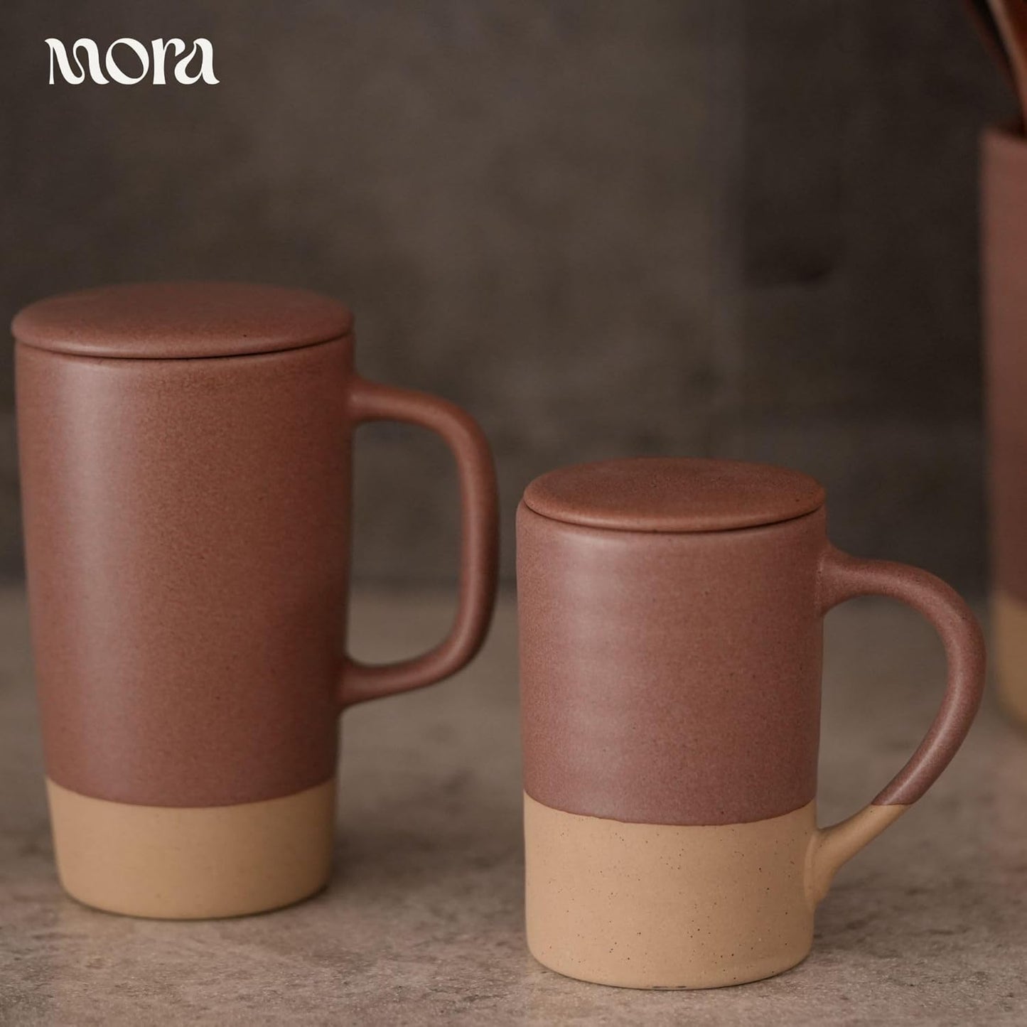 Ceramics Large Tea Mug with Loose Leaf Infuser and Ceramic Lid, 18 oz, Portable, Microwave and Dishwasher Safe, Tall Coffee Cup - Rustic Matte Ceramic Glaze, Modern Herbal Tea Strainer, Sleet