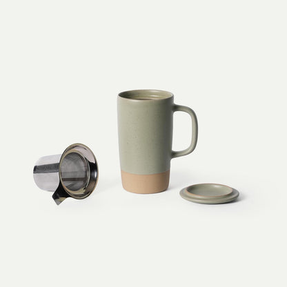 Ceramics Large Tea Mug with Loose Leaf Infuser and Ceramic Lid, 18 oz, Portable, Microwave and Dishwasher Safe, Tall Coffee Cup - Rustic Matte Ceramic Glaze, Modern Herbal Tea Strainer, Sleet