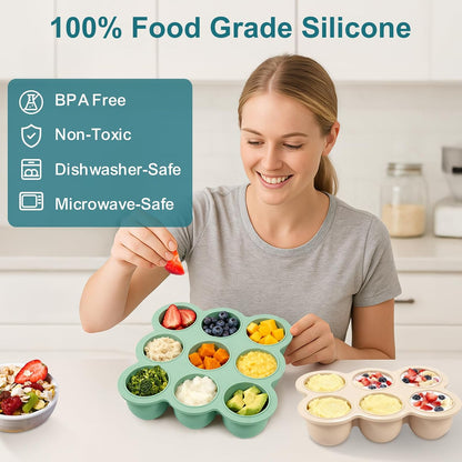 2 Pack Baby Food Freezer Tray with Lids, Silicone Food Storage Container for Homemade Purees