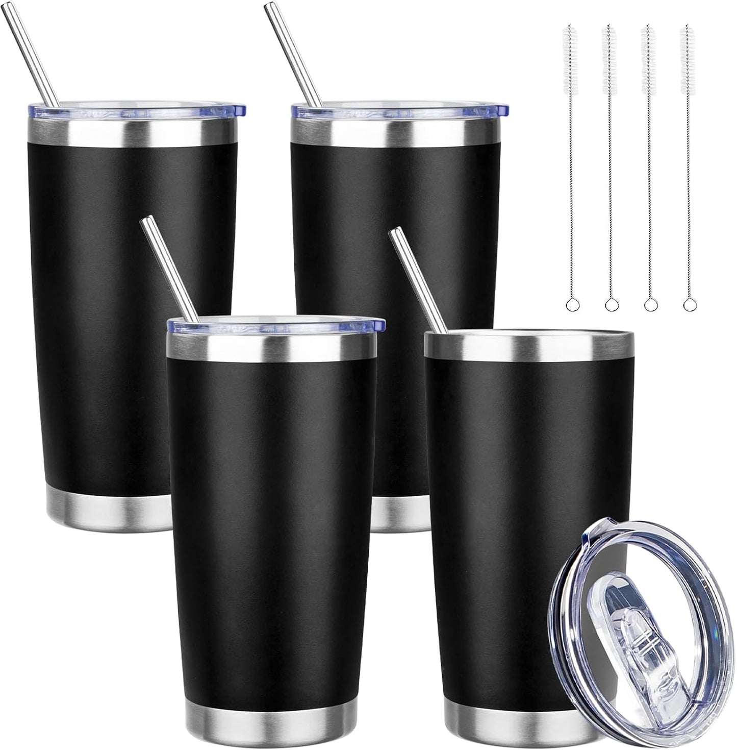 20 oz Tumbler with Lids and Straws, Stainless Steel Insulated Travel Coffee Mug, Double Wall Vacuum Insulated Tumblers, Powder Coated Coffee Tumbler for Cold & Hot Drinks (Green Tea)