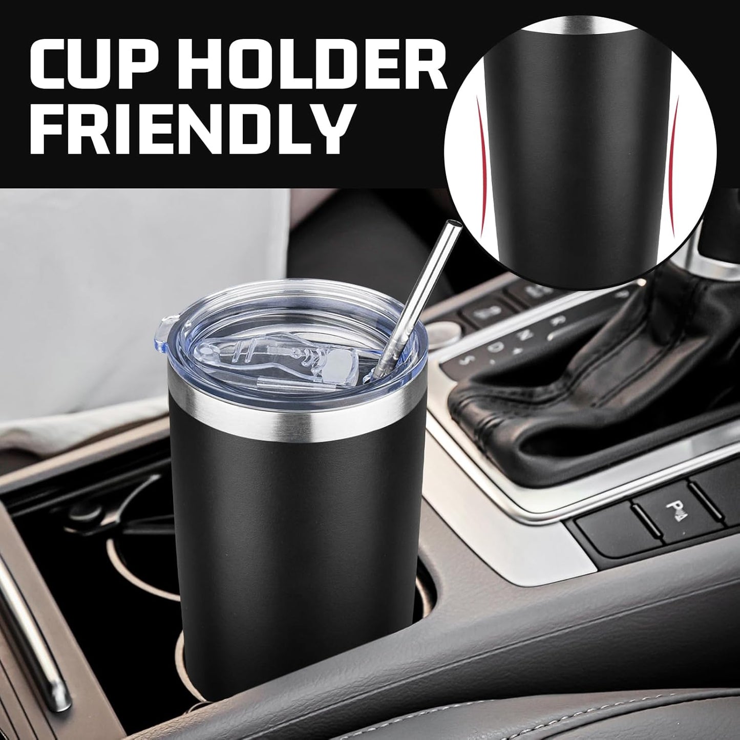 20 oz Tumbler with Lids and Straws, Stainless Steel Insulated Travel Coffee Mug, Double Wall Vacuum Insulated Tumblers, Powder Coated Coffee Tumbler for Cold & Hot Drinks (Green Tea)