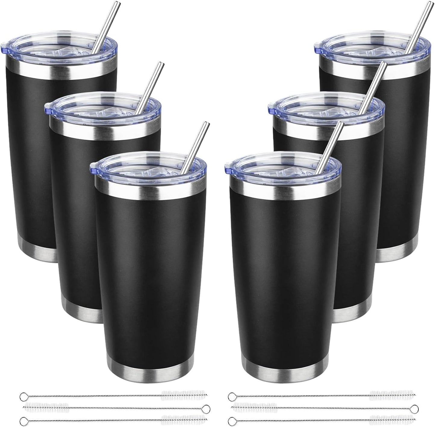20 oz Tumbler with Lids and Straws, Stainless Steel Insulated Travel Coffee Mug, Double Wall Vacuum Insulated Tumblers, Powder Coated Coffee Tumbler for Cold & Hot Drinks (Green Tea)