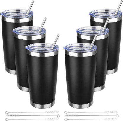 20 oz Tumbler with Lids and Straws, Stainless Steel Insulated Travel Coffee Mug, Double Wall Vacuum Insulated Tumblers, Powder Coated Coffee Tumbler for Cold & Hot Drinks (Green Tea)