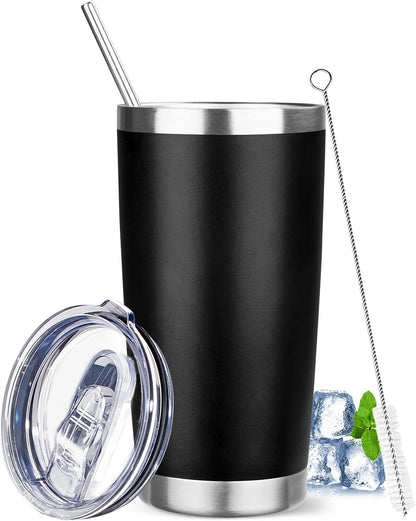 20 oz Tumbler with Lids and Straws, Stainless Steel Insulated Travel Coffee Mug, Double Wall Vacuum Insulated Tumblers, Powder Coated Coffee Tumbler for Cold & Hot Drinks (Green Tea)
