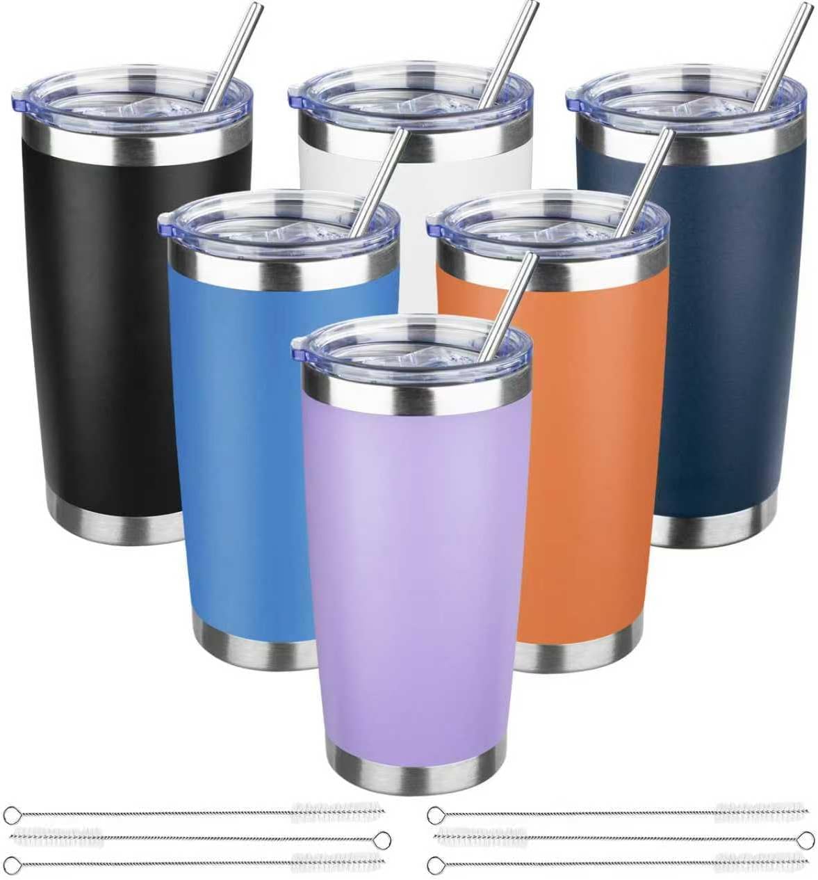 20 oz Tumbler with Lids and Straws, Stainless Steel Insulated Travel Coffee Mug, Double Wall Vacuum Insulated Tumblers, Powder Coated Coffee Tumbler for Cold & Hot Drinks (Green Tea)