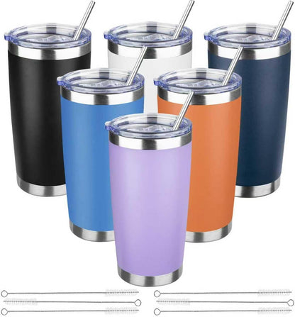 20 oz Tumbler with Lids and Straws, Stainless Steel Insulated Travel Coffee Mug, Double Wall Vacuum Insulated Tumblers, Powder Coated Coffee Tumbler for Cold & Hot Drinks (Green Tea)