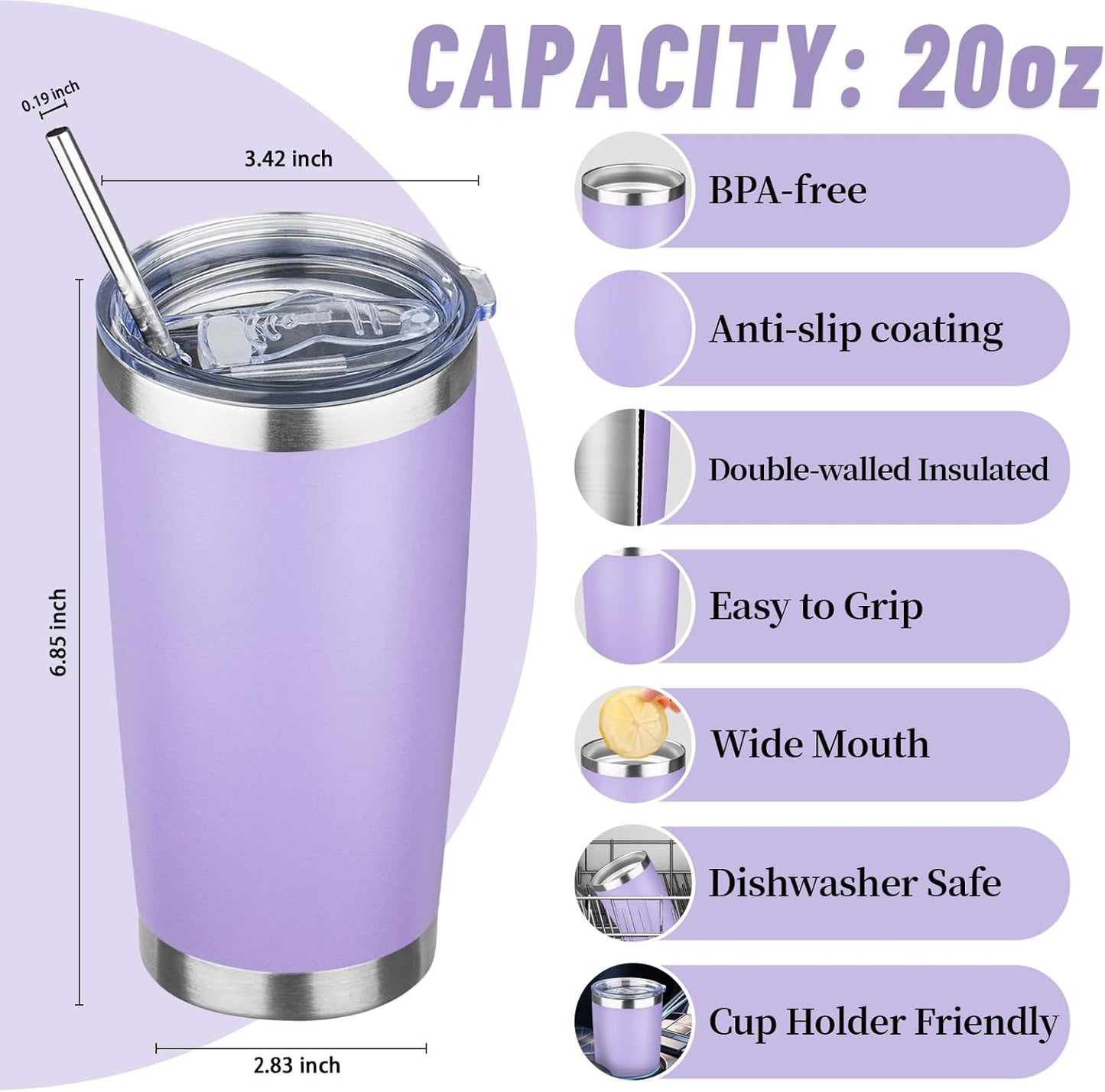 20 oz Tumbler with Lids and Straws, Stainless Steel Insulated Travel Coffee Mug, Double Wall Vacuum Insulated Tumblers, Powder Coated Coffee Tumbler for Cold & Hot Drinks (Green Tea)