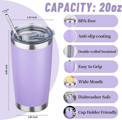 20 oz Tumbler with Lids and Straws, Stainless Steel Insulated Travel Coffee Mug, Double Wall Vacuum Insulated Tumblers, Powder Coated Coffee Tumbler for Cold & Hot Drinks (Green Tea)