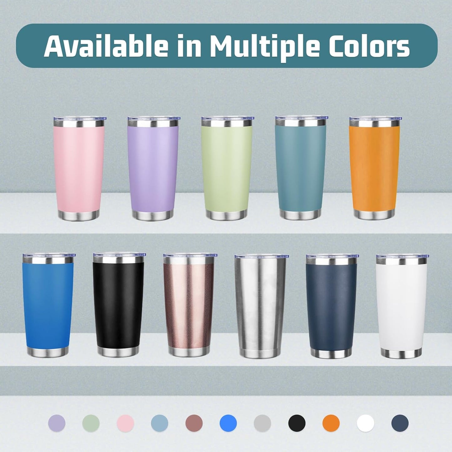 20 oz Tumbler with Lids and Straws, Stainless Steel Insulated Travel Coffee Mug, Double Wall Vacuum Insulated Tumblers, Powder Coated Coffee Tumbler for Cold & Hot Drinks (Green Tea)