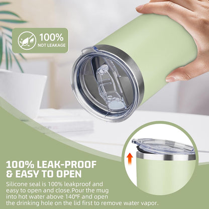 20 oz Tumbler with Lids and Straws, Stainless Steel Insulated Travel Coffee Mug, Double Wall Vacuum Insulated Tumblers, Powder Coated Coffee Tumbler for Cold & Hot Drinks (Green Tea)