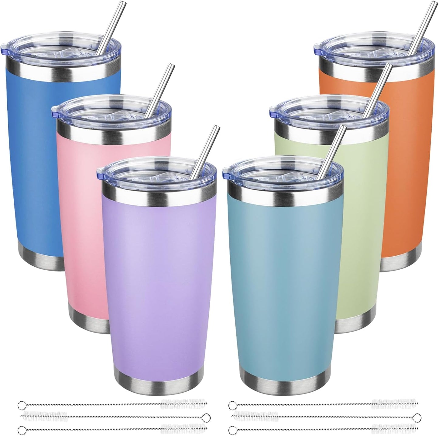 20 oz Tumbler with Lids and Straws, Stainless Steel Insulated Travel Coffee Mug, Double Wall Vacuum Insulated Tumblers, Powder Coated Coffee Tumbler for Cold & Hot Drinks (Green Tea)
