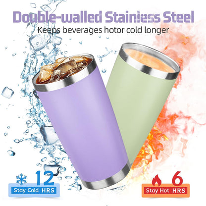 20 oz Tumbler with Lids and Straws, Stainless Steel Insulated Travel Coffee Mug, Double Wall Vacuum Insulated Tumblers, Powder Coated Coffee Tumbler for Cold & Hot Drinks (Green Tea)