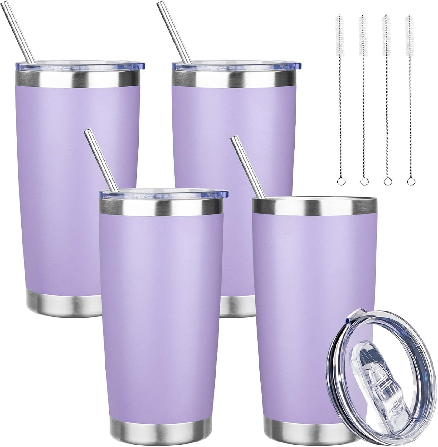 20 oz Tumbler with Lids and Straws, Stainless Steel Insulated Travel Coffee Mug, Double Wall Vacuum Insulated Tumblers, Powder Coated Coffee Tumbler for Cold & Hot Drinks (Green Tea)