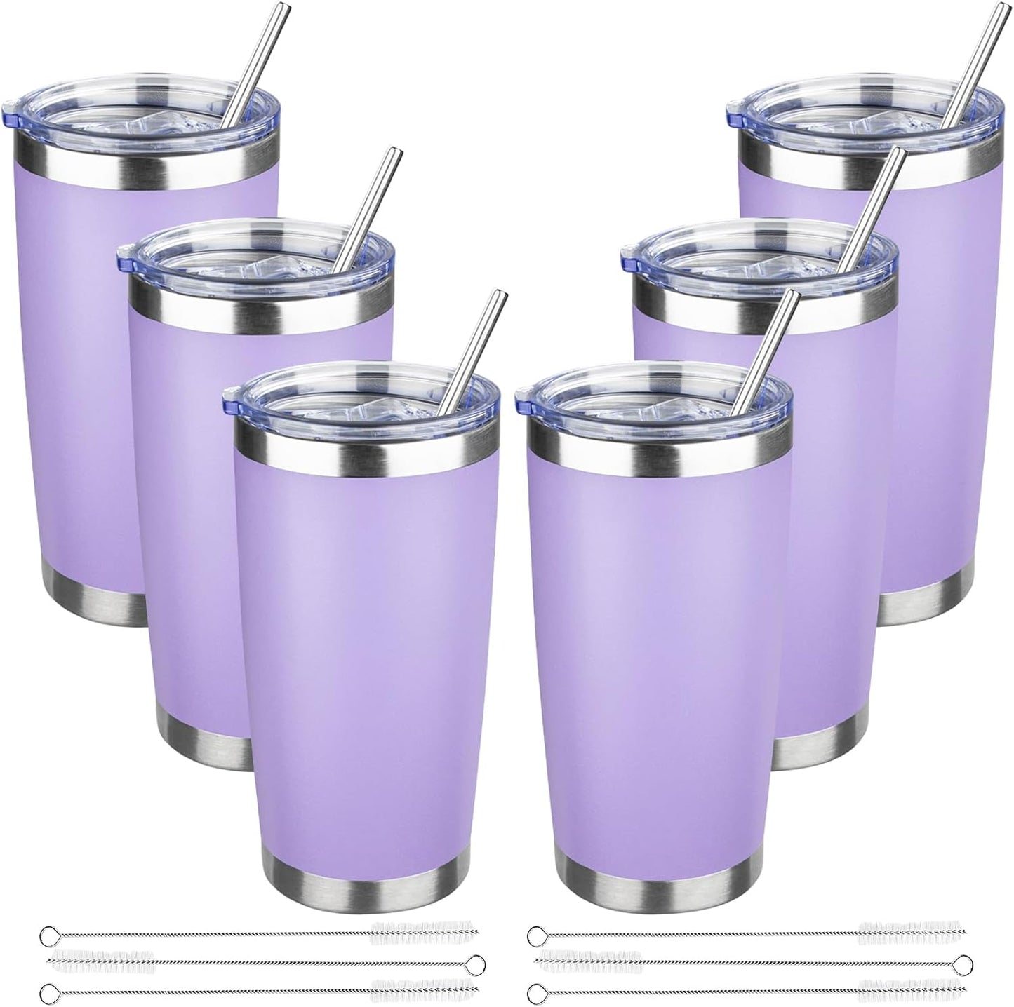 20 oz Tumbler with Lids and Straws, Stainless Steel Insulated Travel Coffee Mug, Double Wall Vacuum Insulated Tumblers, Powder Coated Coffee Tumbler for Cold & Hot Drinks (Green Tea)