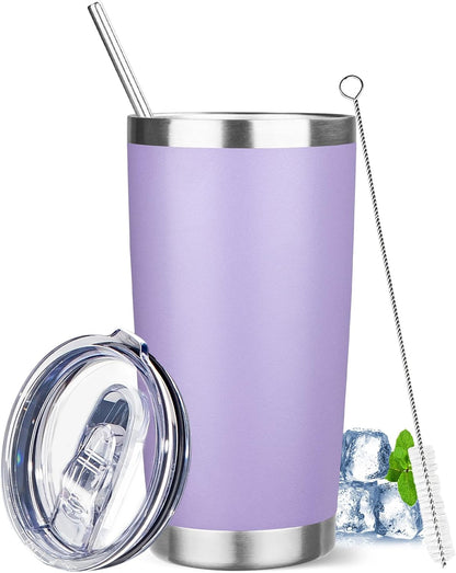 20 oz Tumbler with Lids and Straws, Stainless Steel Insulated Travel Coffee Mug, Double Wall Vacuum Insulated Tumblers, Powder Coated Coffee Tumbler for Cold & Hot Drinks (Green Tea)