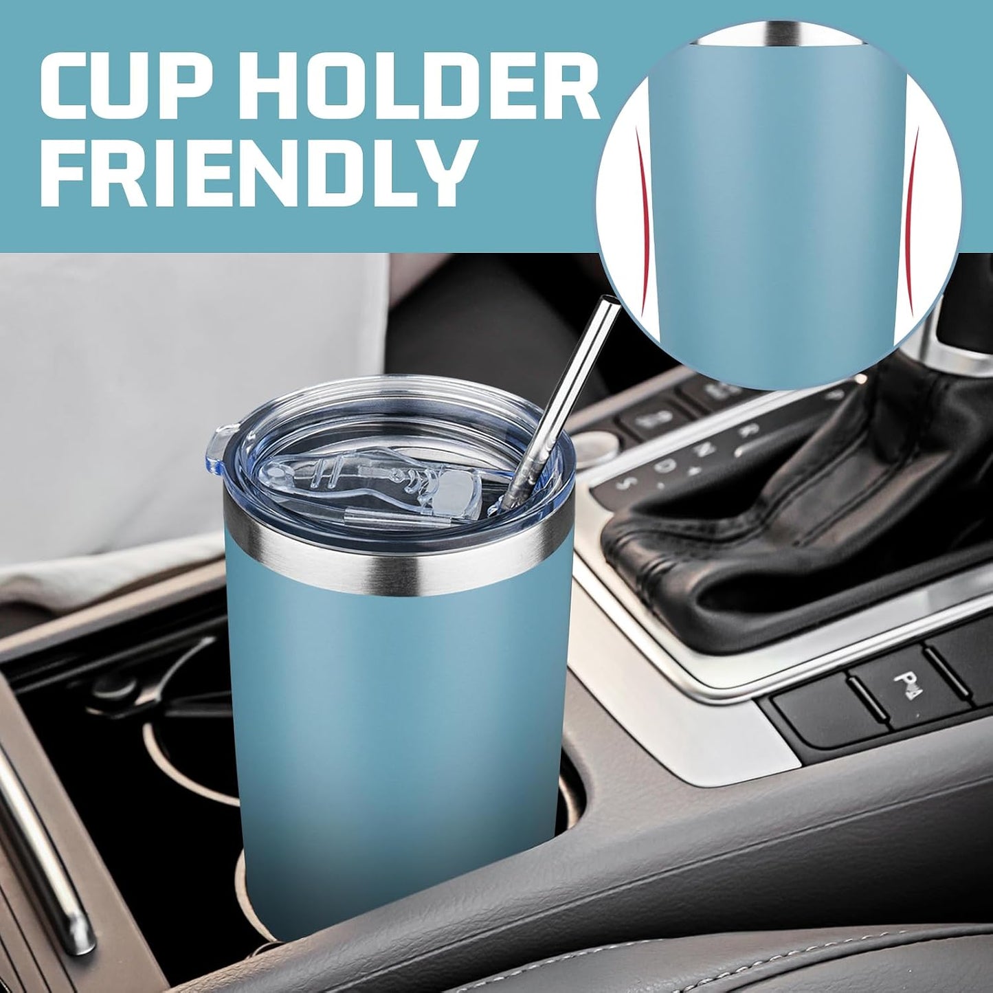 20 oz Tumbler with Lids and Straws, Stainless Steel Insulated Travel Coffee Mug, Double Wall Vacuum Insulated Tumblers, Powder Coated Coffee Tumbler for Cold & Hot Drinks (Green Tea)