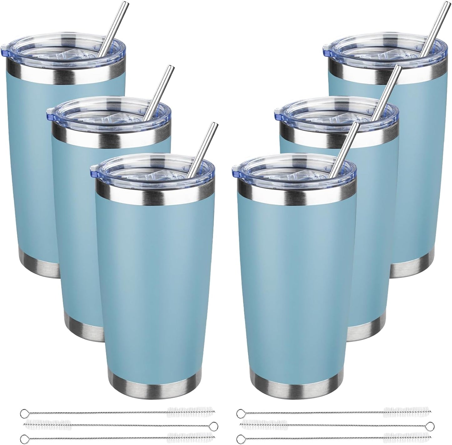 20 oz Tumbler with Lids and Straws, Stainless Steel Insulated Travel Coffee Mug, Double Wall Vacuum Insulated Tumblers, Powder Coated Coffee Tumbler for Cold & Hot Drinks (Green Tea)