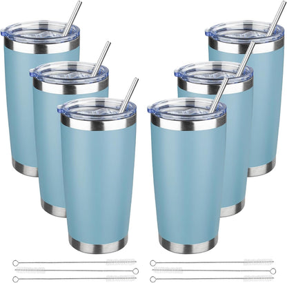 20 oz Tumbler with Lids and Straws, Stainless Steel Insulated Travel Coffee Mug, Double Wall Vacuum Insulated Tumblers, Powder Coated Coffee Tumbler for Cold & Hot Drinks (Green Tea)