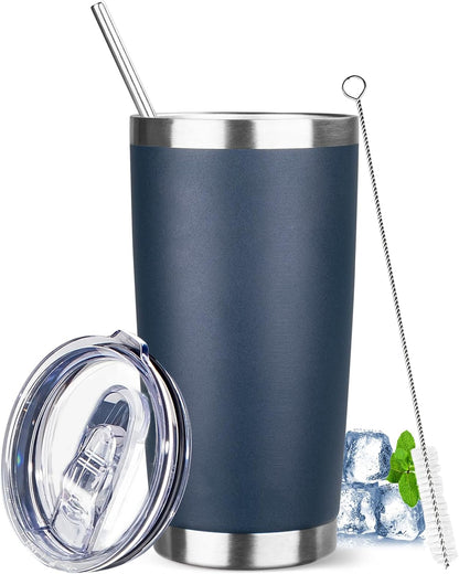 20 oz Tumbler with Lids and Straws, Stainless Steel Insulated Travel Coffee Mug, Double Wall Vacuum Insulated Tumblers, Powder Coated Coffee Tumbler for Cold & Hot Drinks (Green Tea)