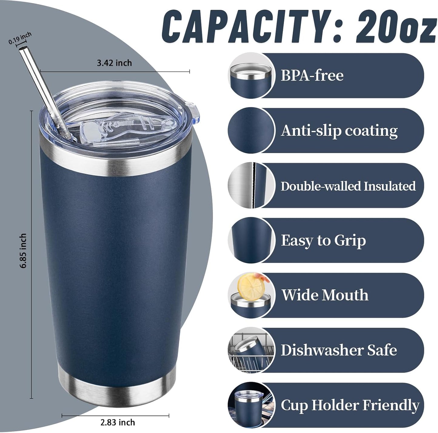 20 oz Tumbler with Lids and Straws, Stainless Steel Insulated Travel Coffee Mug, Double Wall Vacuum Insulated Tumblers, Powder Coated Coffee Tumbler for Cold & Hot Drinks (Green Tea)
