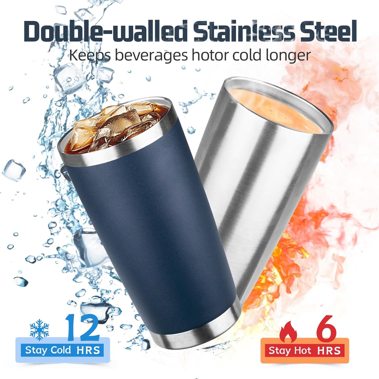 20 oz Tumbler with Lids and Straws, Stainless Steel Insulated Travel Coffee Mug, Double Wall Vacuum Insulated Tumblers, Powder Coated Coffee Tumbler for Cold & Hot Drinks (Green Tea)