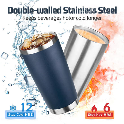 20 oz Tumbler with Lids and Straws, Stainless Steel Insulated Travel Coffee Mug, Double Wall Vacuum Insulated Tumblers, Powder Coated Coffee Tumbler for Cold & Hot Drinks (Green Tea)