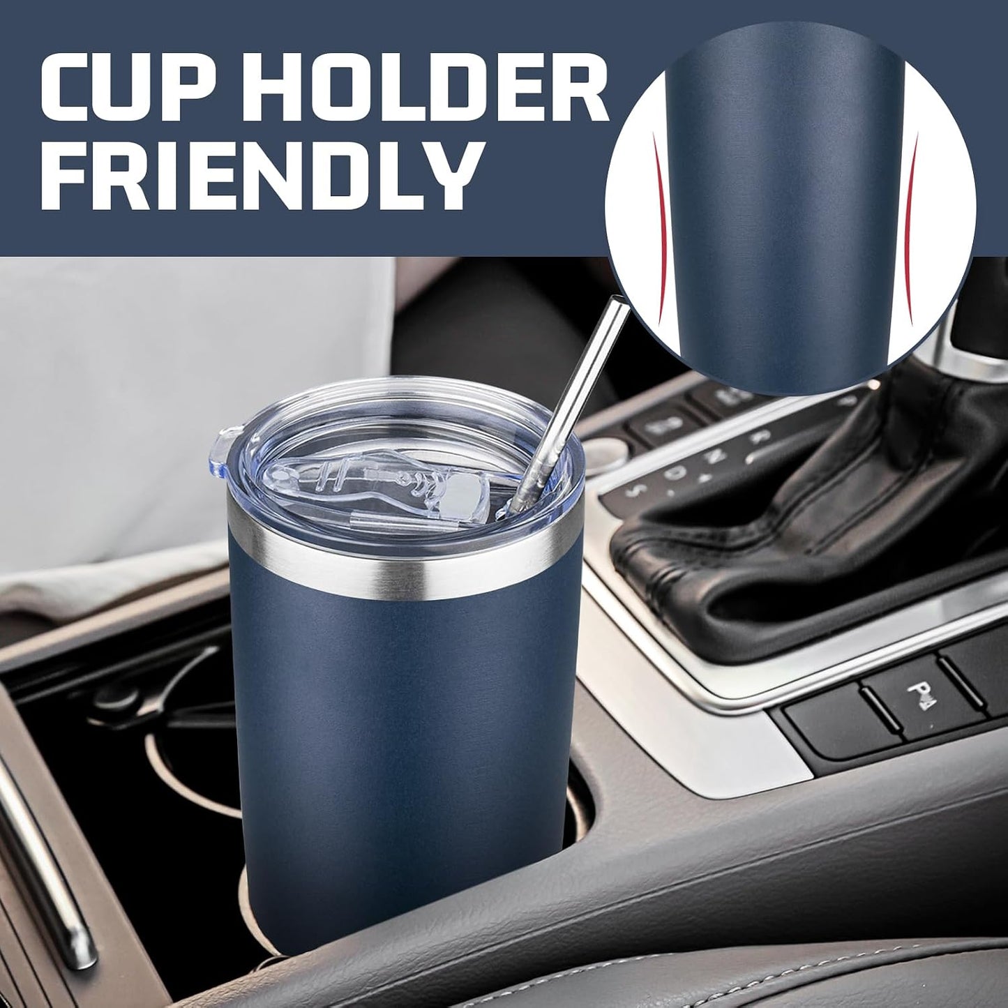 20 oz Tumbler with Lids and Straws, Stainless Steel Insulated Travel Coffee Mug, Double Wall Vacuum Insulated Tumblers, Powder Coated Coffee Tumbler for Cold & Hot Drinks (Green Tea)