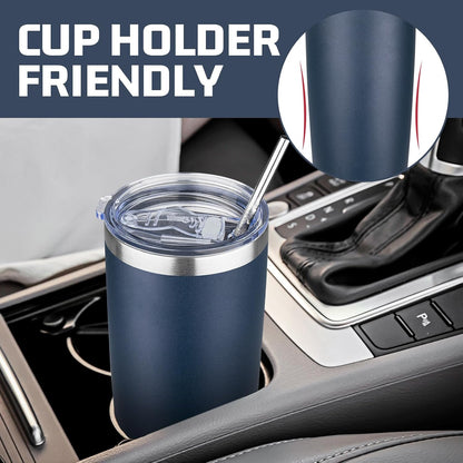 20 oz Tumbler with Lids and Straws, Stainless Steel Insulated Travel Coffee Mug, Double Wall Vacuum Insulated Tumblers, Powder Coated Coffee Tumbler for Cold & Hot Drinks (Green Tea)