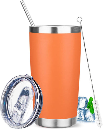 20 oz Tumbler with Lids and Straws, Stainless Steel Insulated Travel Coffee Mug, Double Wall Vacuum Insulated Tumblers, Powder Coated Coffee Tumbler for Cold & Hot Drinks (Green Tea)